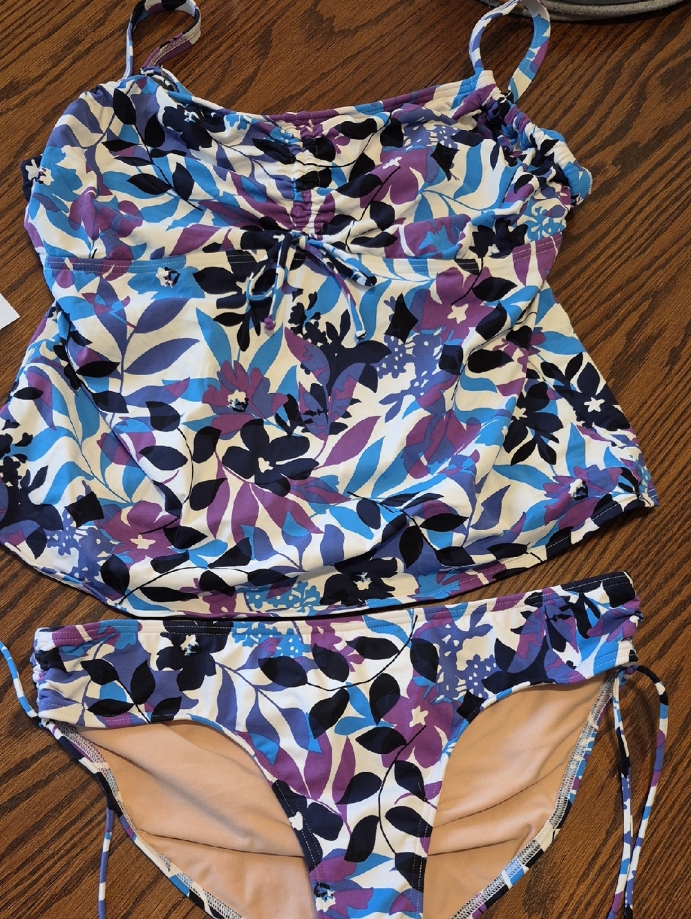 Lands' End Purple, Blue & Black Floral Tankini Set